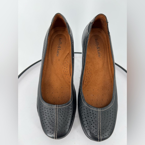 KELLY‎ & KATIE BLACK LEATHER FLATS PADDED SLIP ON, COMFORT AND STYLE - Picture 2 of 7